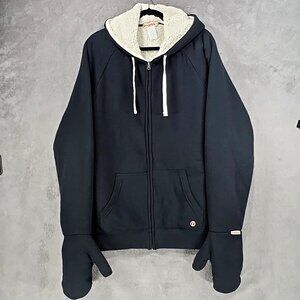 Feejays Sherpa Lined Black Hoodie Zip Up Sweatshirt Mittens Built-In Men's XXL